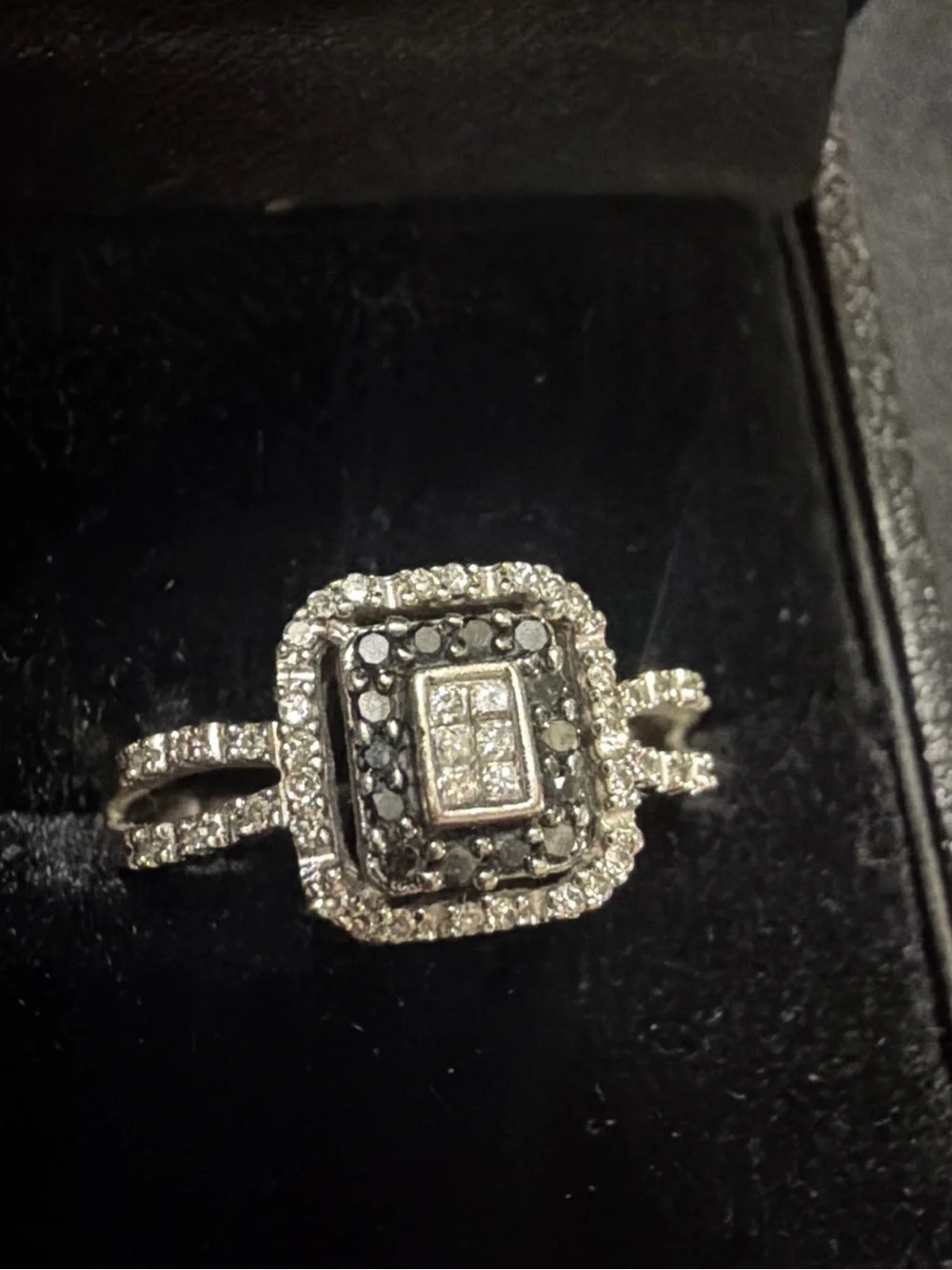 10k White Gold Natural Black And White Diamond Ring